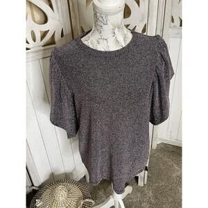 Happy x Nature Women's Ruffle Metallic Purple Black Blouse Top Size Small